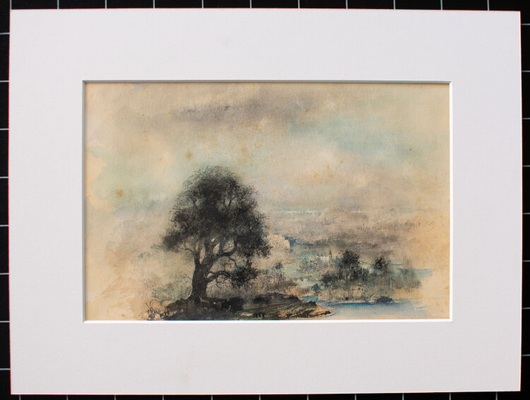 Willi Schmid - Flußlandschaft mit Baum - 1946 - Aquarell, Tusche