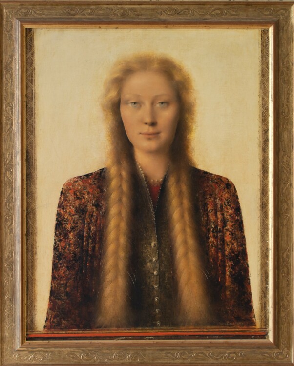 Willi Schmid - Frauenporträt mit blonden Zöpfen - 1950 - Öl auf Leinwand