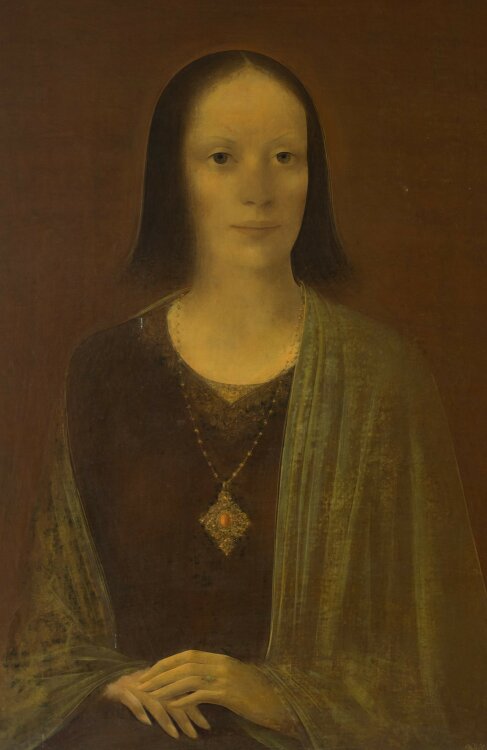 Willi Schmid - Frauenporträt (Ruth Siller?) mit Art déco Kette - 1935 - Öl auf Leinwand