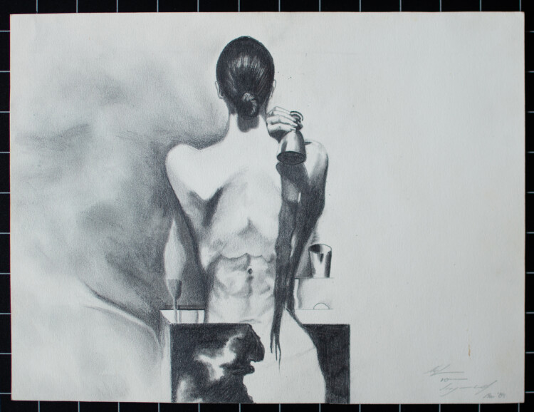 Unbekannt - Rückenakt, Frau - 1984 - Bleistiftzeichnung