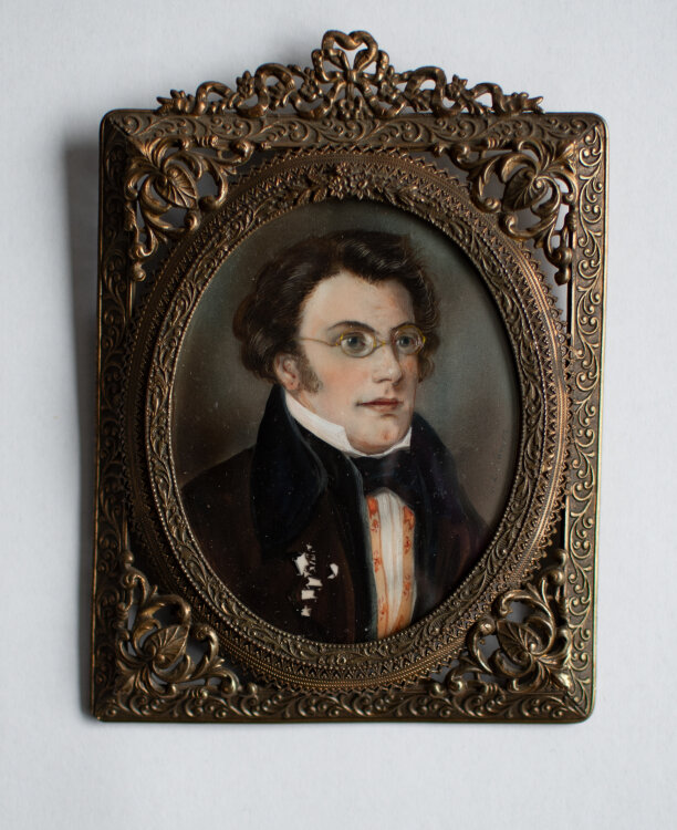 Signiert N. L. Nallen od. Nauen - Porträt Franz Schubert - o.J. - Öl auf Bein