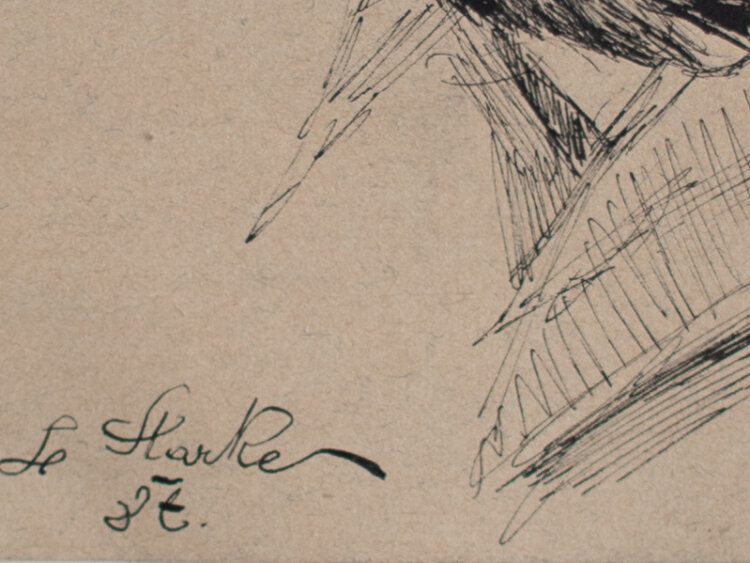 Signiert H. Starke - Porträt einer alten Frau mit Kopftuch und Brille - 1887 ? - Tusche