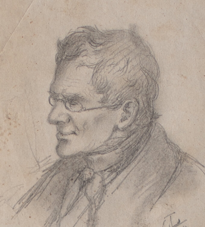 Unleserlich signiert - Porträt eines Mannes mit Brille - 1848 - Bleistift/Kohle