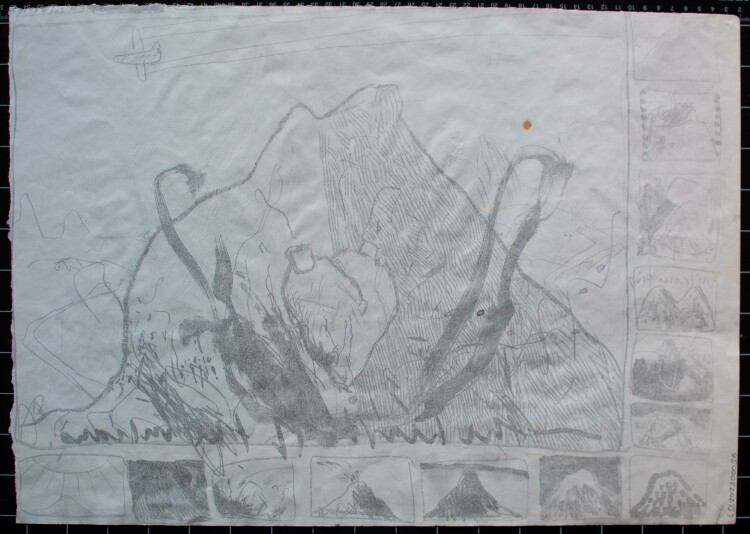 S.P." - the heart of the volcano (das Herz des Vulkans) - o.J. - Zeichnung, Tusche"