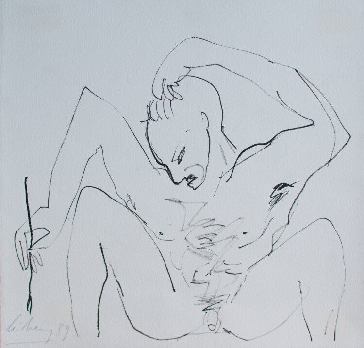 Helge Leiberg - Männerakt, Malend - 1989 - Zeichnung