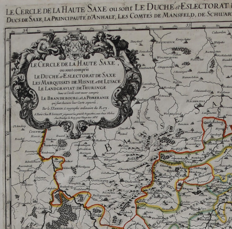 Alexis Hubert Jaillot - Le Cercle de la Haute Saxe, ou sont compris, le duché et eslectorat de Saxe les Marquisats de Misinie et de Lusace le Landgraviat de Thuringe, dans ce Cerde sont encor compris le Brandebourg, et la Pomeranie qui font chacune leurs