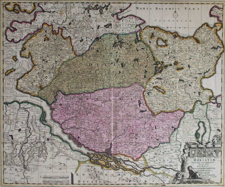 Pieter Schenk - Holsatiae Tabula Generalis in qua sunt Ducatus Holsatiae, Ditmarsiae Stormariae Et Wagriae. - 1707 - Kupferstich