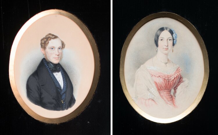 Unbekannt - Zwei ovale Porträts eines Ehepaars - o.J. - Gouache