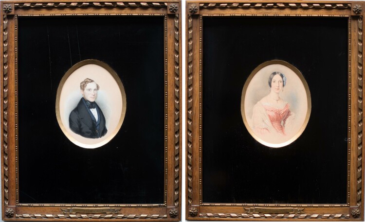 Unbekannt - Zwei ovale Porträts eines Ehepaars - o.J. - Gouache