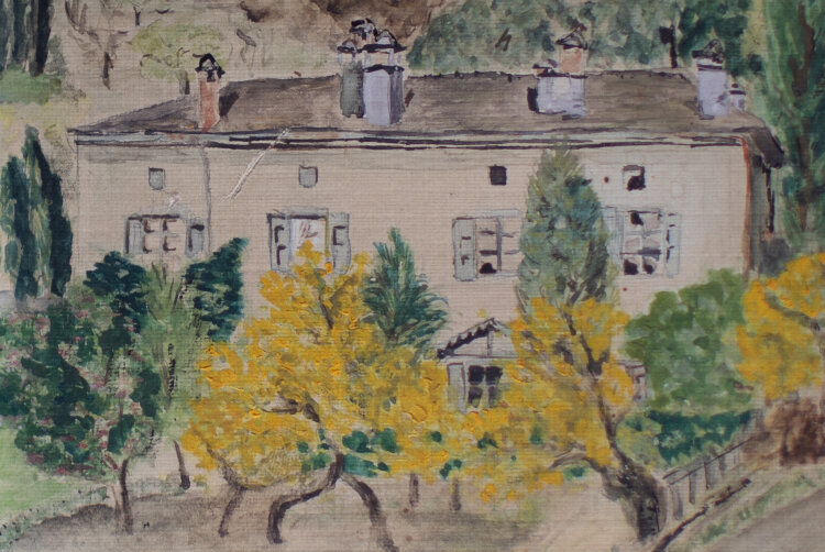 Signiert Paula Hessel - Haus in Saint-André-de-Valborgne - 1914 - Aquarell