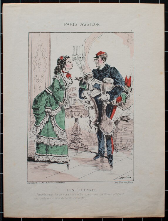 Jules Jean Georges Draner - Belager von Paris, Les Ètrennes - 1870 - Kolorierte Lithografie