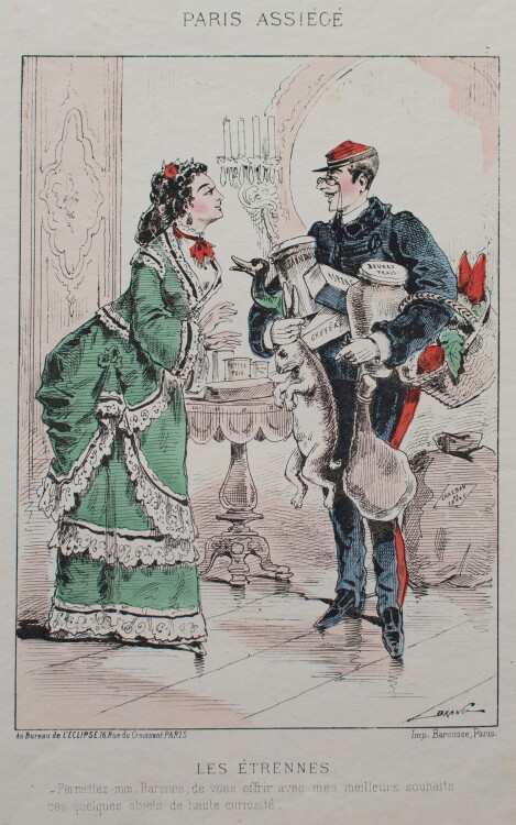 Jules Jean Georges Draner - Belager von Paris, Les Ètrennes - 1870 - Kolorierte Lithografie