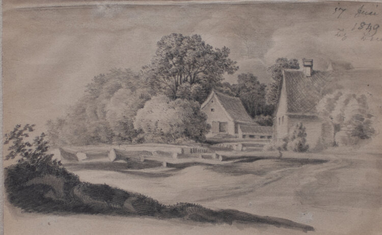 Unbekannt - Dorfansicht - 1849 - lavierte Bleistiftzeichnung