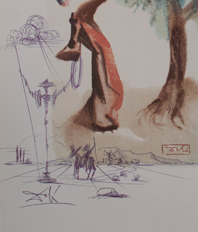 Salvador Dalí - Der Baum der Bestrafung mit einer Szene aus Don Quichote - o.J. - Granolithografie nach Farbholzschnitt