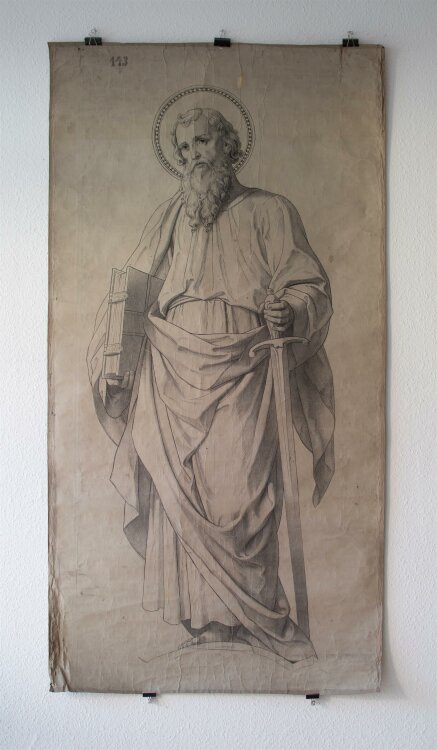 Glasmanufaktur Johann Heinrich Huber-Stutz Zürich, Monogrammiert MF - Apostel Paulus - o.J. - Kohle