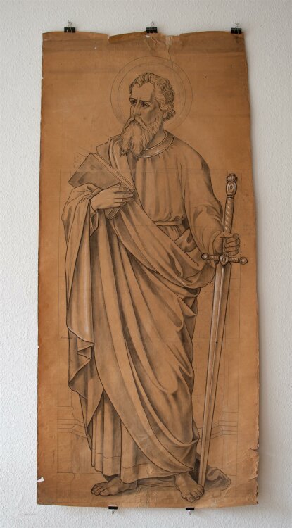Glasmanufaktur Johann Heinrich Huber-Stutz Zürich - Apostel Paulus - 1897 - Kohle / Bleistift
