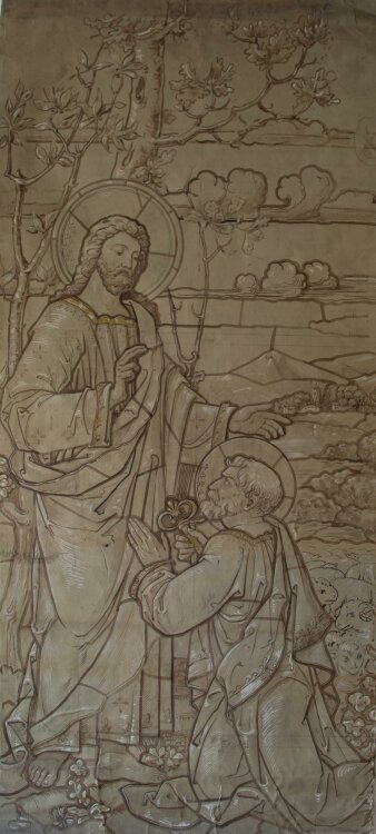 Glasmanufaktur Johann Heinrich Huber-Stutz Zürich - Christus übergibt Petrus die Himmelsschlüssel - o.J. - Aquarell