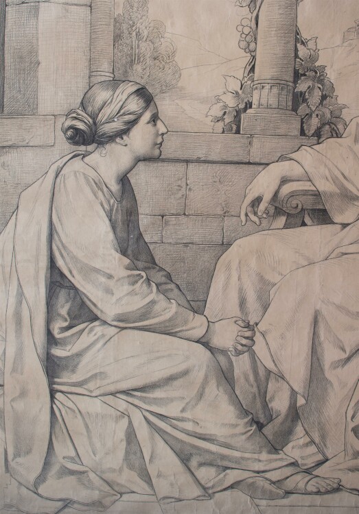 Glasmanufaktur Johann Heinrich Huber-Stutz Zürich - Jesus mit Maria Magdalena - o.J. - Kohle