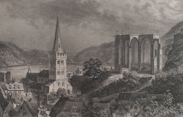 Friedrich Foltz - Bacharach, Rheinland Pfalz - um 1850 - Stahlstich