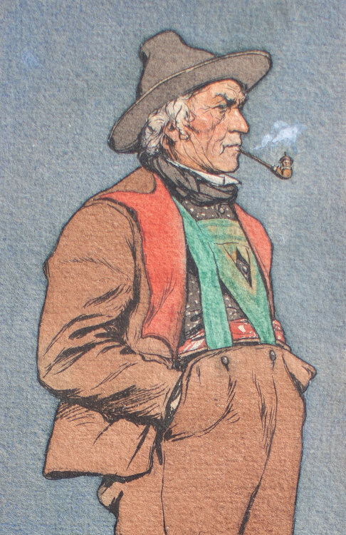 Heinrich Altwirth - Mann in Tracht und mit Pfeife - um 1890 - Aquarell