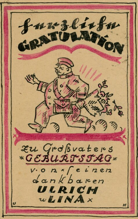 Unbekannt - Geburtstagskarte - um 1920 - Zeichnung