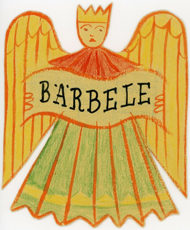 Unbekannt - Engel mit Banner - o.J. - Buntstiftzeichnung