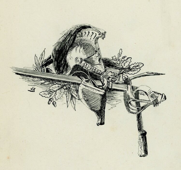 Unbekannt - Schwert und Ritterhelm - o.J. - Tuschezeichnung