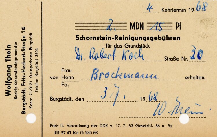 Wolfgang Thein Bezirks-Schornsteinfegemeister - Rechnung - 03.07.1968