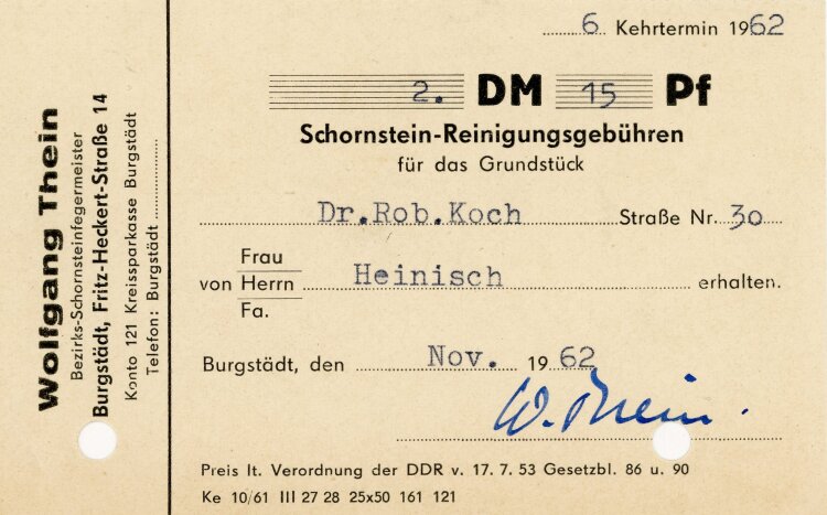 Wolfgang Thein Bezirks-Schornsteinfegemeister  - Rechnung - November