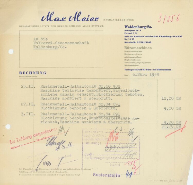 Max Meier - Rechnung - 06.03.1958