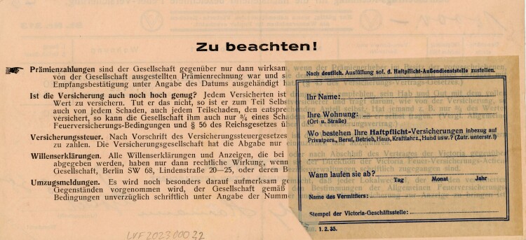 Victoria Feuer-Versicherungs-Actien-Gesellschaft Filialdirektion Dreden - Rechnung - 01.06.1935