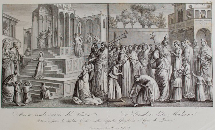 Carlo Lasinio - Maria steigt die Stufen des Tempels hinab, Die Hochzeit der Madonna - 1818-1833 - Kupferstich