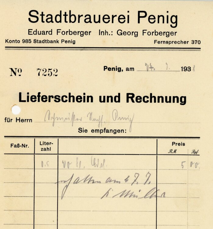 Stadtbrauerei Penig Eduard Forberger Inhaber Georg...