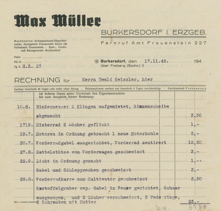 Max Müller - Rechnung - 17.11.1948
