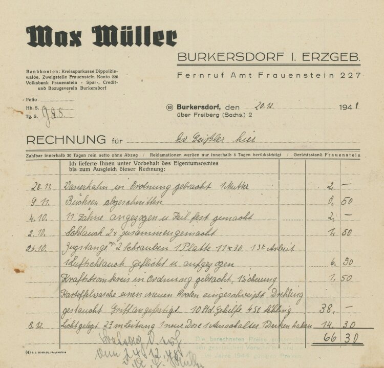 Max Müller - Rechnung - 20.12.1948
