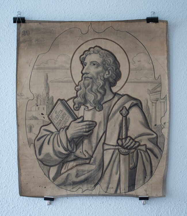 Glasmanufaktur Johann Heinrich Huber-Stutz Zürich - Apostel Paulus - o.J. - Kreide laviert/Aquarell