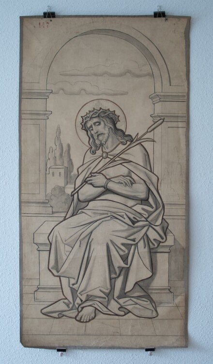 Glasmanufaktur Johann Heinrich Huber-Stutz Zürich - Christus mit der Dornenkrone / Ecce Homo - o.J. - Kohle laviert / Aquarell