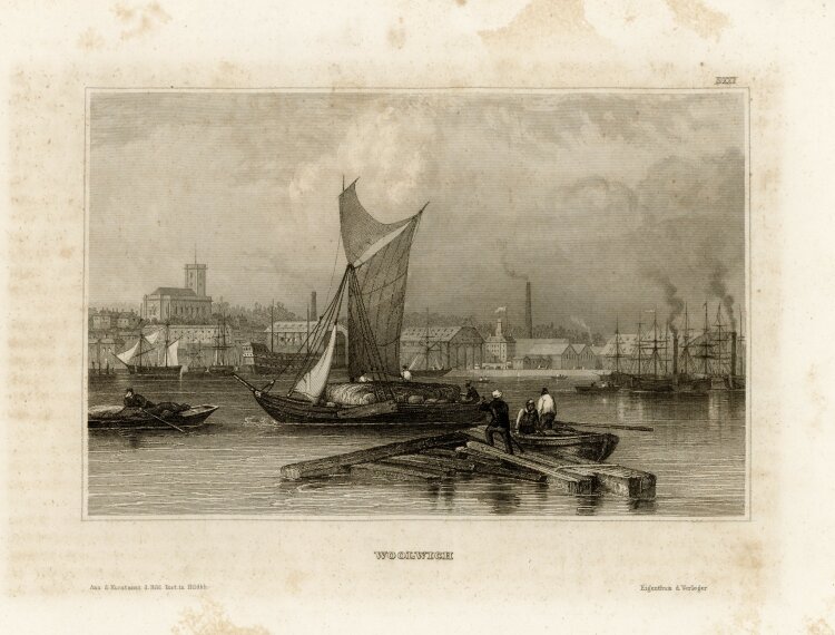 unbekannt - Ansicht von Woolwich in London mit einem Hafen - o.J. - Stahlstich