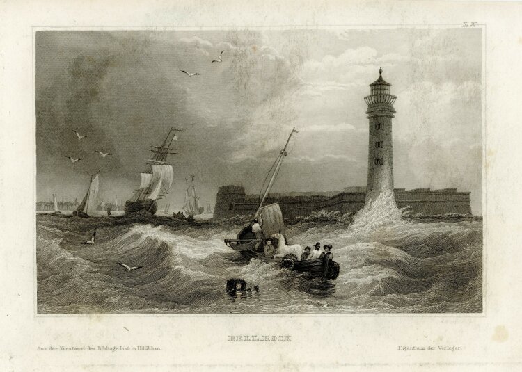 Ernst Friedrich Grünewald - Der Bellrock Leuchtturm an der Nordsee - o.J. - Stahlstich