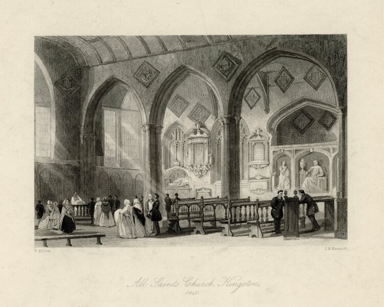 James Harfield Kernott - Innenansicht der All Saints Church in Kingston - 1848 - Stahlstich