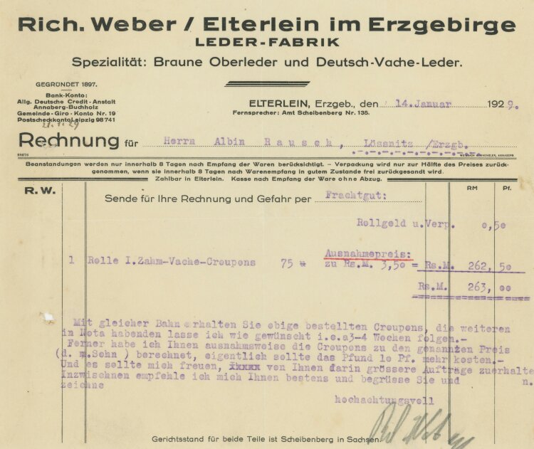 Richard Weber - Rechnung - 14.01.1929