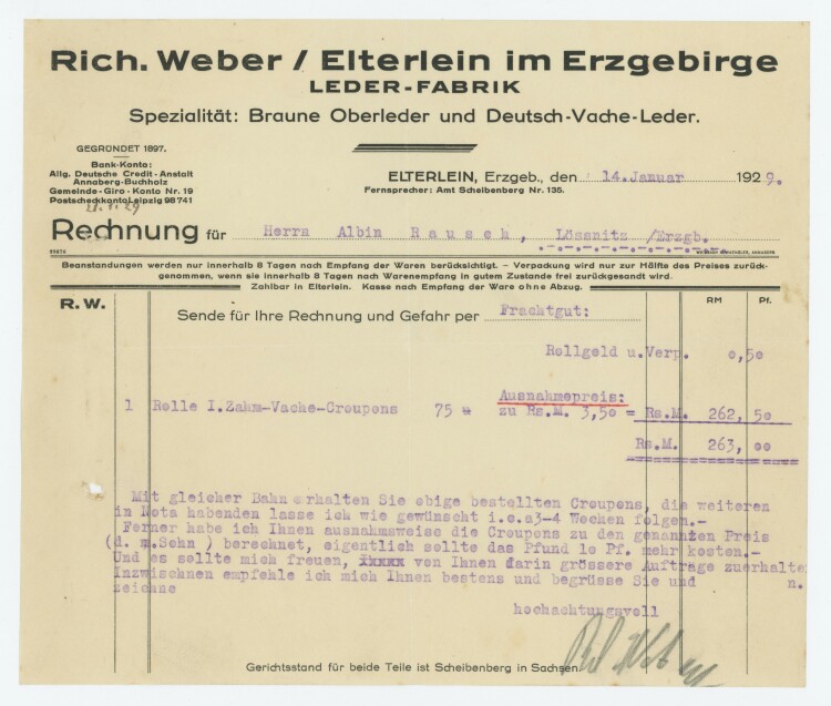 Richard Weber - Rechnung - 14.01.1929