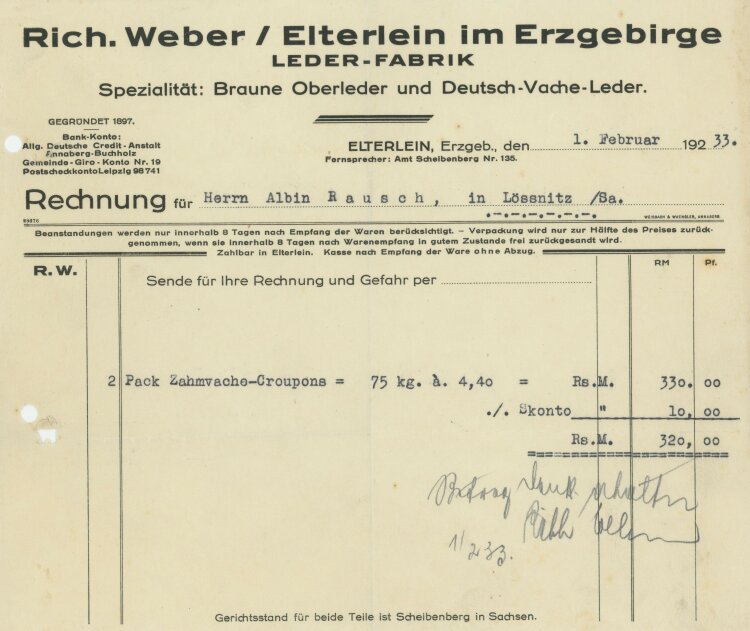 Richard Weber - Rechnung - 01.02.1933