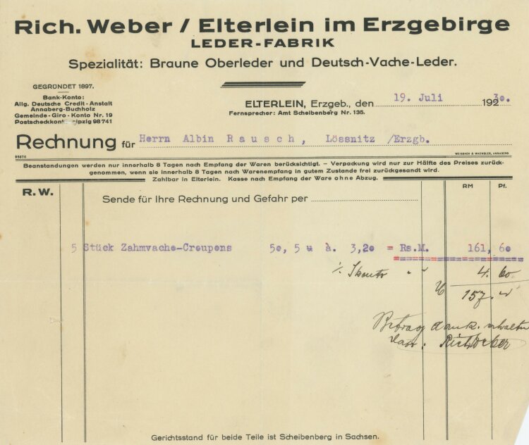 Richard Weber - Rechnung - 19.07.1930