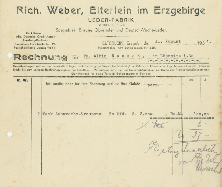 Richard Weber - Rechnung - 11.08.1934