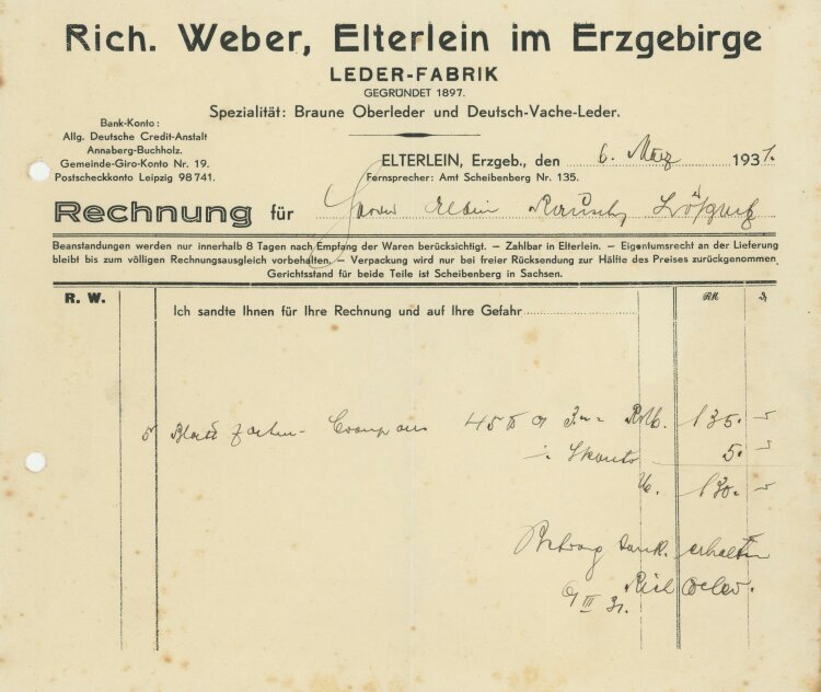Richard Weber Leder-Fabrik - Rechnung - 06.03.1931