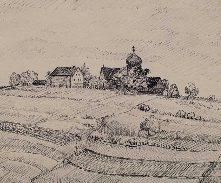 Anton Bauer - Eustachiuskapelle bei Seitingen-Oberflacht - Anfang 20. Jahr. - Zeichnung