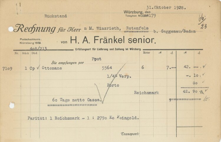 Fränkle senior - Rechnung - 31.10.1928