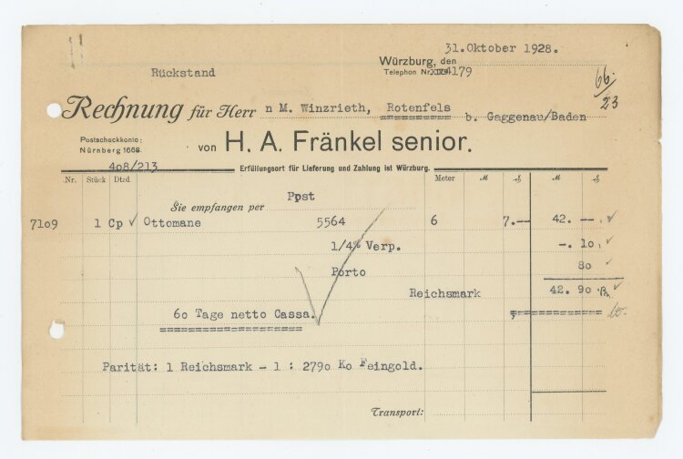 Fränkle senior - Rechnung - 31.10.1928