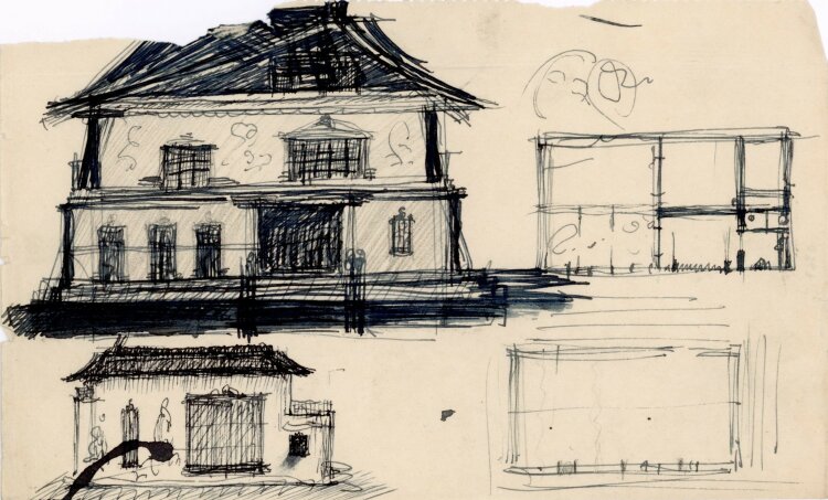 Willi Schmid - Nachskizze Haus - o.J. - Feder Zeichnung